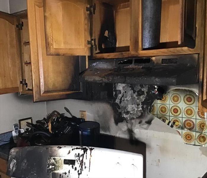 Fire damage over a stove.